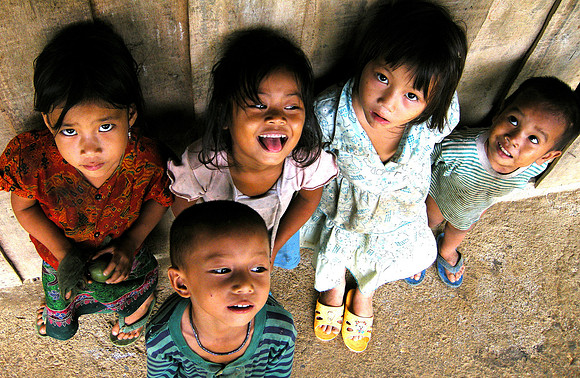 Children outside school; Ban NaKaang, Laos, 2009