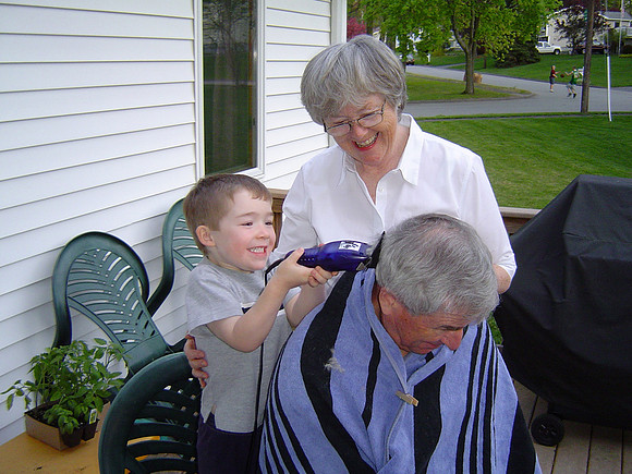 C cuts Gramp's hair